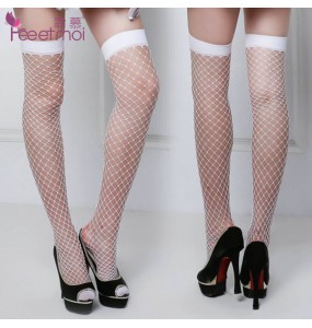 FEE ET MOI Sexy Ultra Wide Lace Fishnet Stockings (White)